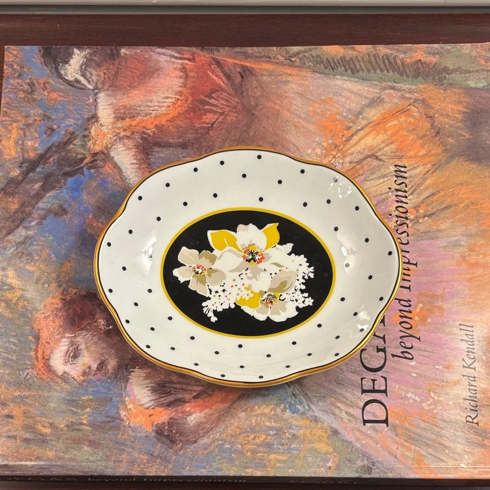 Vera Bradley White Black Yellow Floral Ceramic Soap/Trinket Dish